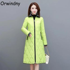 Parkas Winter Coat Women Fashion Long Parkas Slim High Street Argyle Cotton Padded Clothing Snow Wear Wadded Coats самка Orwindny