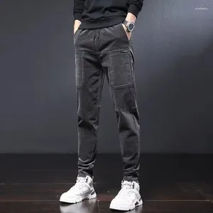 Men's Pants Autumn/Winter Korean Fashion Corduroy Cargo Elastic Straight Small Feet Sweatpants Male Casual Warm Trousers