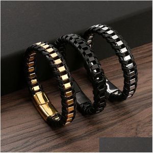 Chain Wholesale Stainless Steel Bracelet For Men Leather Bracelets Magnetic Buckle Drop Delivery Jewelry Dhzjq