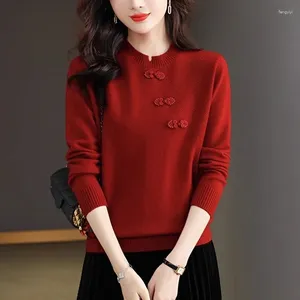 Frauen Pullover Mutter Bodenbildung Shirt Große Größe Pullover Weibliche Strickwaren Chinesischen Pullover 2024 Frühling Herbst Winter Mantel Schnalle Top