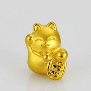 Bracciale rigido in oro giallo massiccio 24 carati 999 / Bracciale con cordino intrecciato rosso rosso Bless Lucky Cat 1g
