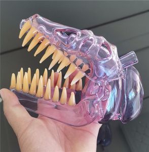 Bong in vetro Pipa ad acqua Dino Skull Narghilè 10mm Giunto femmina Viola Dab Tappo in carburatore Bubbler Fatto a mano Testa di dinosauro Raccoglitore di cenere Narghilè Craftbong8612300