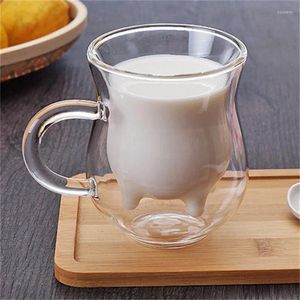 Wine Glasses Cute Heat-resistant Double Wall Glass Cow Udder Shape Milk Cup Handle Juice Coffee Mugs Creative Gift