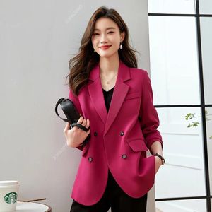 Women's Suits Models Rose Red Blazer Women Autumn High End Fashion Temperament Casual Loose Jacket Office Lady Work Coat Tops Coffee