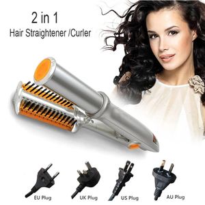 Straighteners 2 in 1 Hair Straightener Iron Curling Curler Portable Adjustable Temperature Ceramic Curling Iron Wand Roller Hairdressing Tool