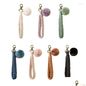 Chaveiros Lanyards Mini Rame Boho Chaveiro Encantos para Carro Chave Bolsa Telefone Fornecimento Chaves Hairball Wristlet Strap Decor Drop Delivery F DHRWS