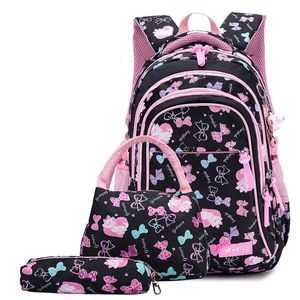 3pcs/set Bow Print School Bags For Teen Girls Primary Waterproof Nylon Schoolbags Kids Princess Backpack Mochila Infantil 231229