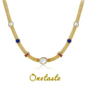 Natural Lapis Lazuli White Shell 925 Silver Gold Plated Pendant Necklace Women Zircon French Luxury Chokers Necklaces 231229