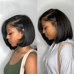 Wigs Short Yaki Straight Bob Wig Lace Front Human Hair Wigs Brazilian Hair Lace Wig Pre Plucked Black Color for Women