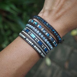 Bangle Men and Women 4mm Bead Blue Adjustable Bohemian Crystal Healing Wrap Statement Bead Bracelet