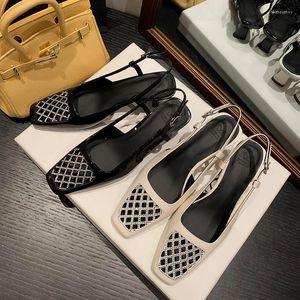 Sandals Elegant 362 Women Square Head Designer Diamond Stripes Mesh Mary Jane Fine High-Heeled Patent Leather Party Dress