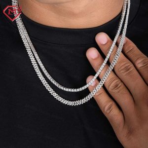 Partihandel 5mm Miami Hiphop Sterling Sier Iced Out VVS Moissanite Cuban Link Chain