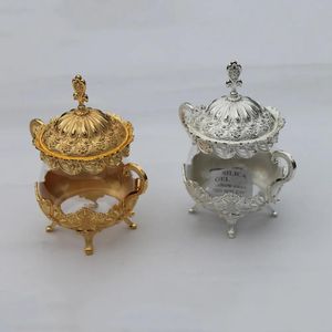 Accessories Unique European Style Gold/ Silver Finish Metal & Glass Salt/Sugar/Tea/Coffee Jars, High Quality Tableware Dinnerware Home Decor