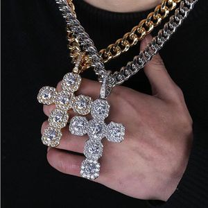 92mm Large Size Iced Out Cross Pendant Necklace Bling Micro Pave Cubic Zirconia Simulated Diamonds 10mm 18inch Cuban Chain Retro S212S