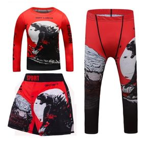 Familjsmatchande kläder MMA Rashguard för barn Jiu Jitsu Tshirtpant Sport Set Boy Shorts Kläder Kickboxing Jerseys Children Fit6371305