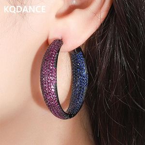 Huggie Kqdance skapade Ruby Tanzanite Multi Color Zircon Stone Big Circle Hoop örhängen med röda/blå stenar Svartguldpläterade smycken