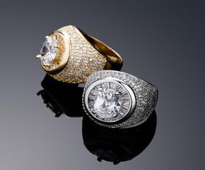 Alta qualidade amarelo branco banhado a ouro bling redondo cz anéis de diamante para homens mulheres bom presente hip hop anel jóias tamanho 6107560381
