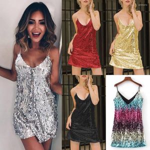 Casual Dresses 2023 Summer Women's Wish Dress ärmlös Sexig kjol Sequined V-Neck Suspender