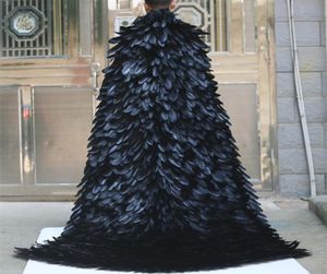 Creative Party Decor High quality Halloween Black Devil Natural Feather Cloak Cape Cosplay Costume Witch Vampire Women Men Vampire3893315