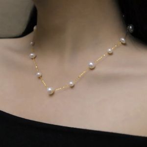 Nymph Real 18K Gold Necklace Pendnat Fine Jewelry Round Natural Freshwater Pearl Pure AU750 Chain for Women Wedding Present X535 231229