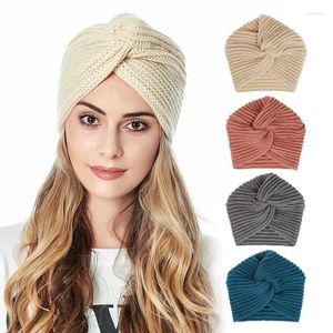 Beanies Ladies Fashion Wool Hat Simple Knitted Cashmere Cross Pure Color Warm Autumn And Winter