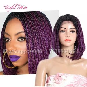 Peruki syntetyczne koronkowe peruki 14 cali krótka koronkowa peruka czołowa Ombre 613, Purple Bob Pargs for Black Women Syntetyczne pianowane peruki