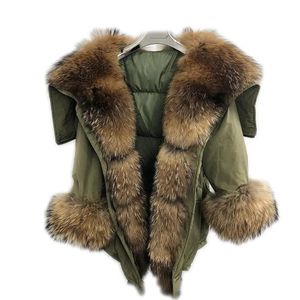 Jackor 2020 Nya päls Angel Wings Real Raccoon Fur Coat Women Fur Parka Army Green Full Pelt Raccoon Fox Fur Coats Down Jacket