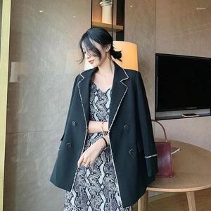 Ternos femininos preto roupas casacos para mulheres colorblock longo jaqueta vestido blazer mulher sobre outerwears moda coreana 2023 em promoção em