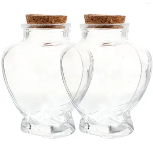 Storage Bottles 2 Pcs Wishing Bottle Heart Shaped Decorative Cork Glass Jar Transparent Landscape Containers With Lids Empty Jars