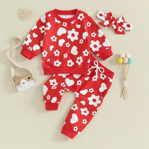 Kläder sätter spädbarns småbarn baby flicka valentins dag outfits långärmad skjortor tröja byxor 3 st fall vinterkläder 0-3y