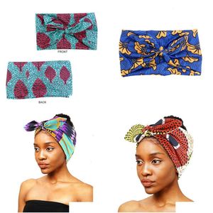 Headwear Hair Accessories African Print Women Headband Knot Bow Style Stretch Bandana Make Up Yoga Sports Band 230605 Drop Deliver Dhift