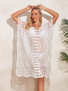 Damenbadebekleidung Weiße Spitze Tunika Strandkleider Frauen Cover Ups für transparente Robe Badeanzug Cape 2024 Sexy Badeanzüge Verkäufe