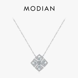 Halsband Modian Classic Square Shape 5A CZ Halsband 925 Sterling Silver Sparkling Luxury Pendant Halsband för kvinnor Fina bröllop smycken