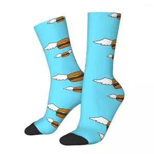 Men's Socks Flying Burger Painting Harajuku Super Soft Stockings All Season Long Accessories For Unisex Christmas Gifts