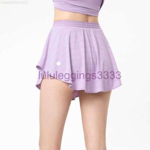 Lull feminino esporte yoga saias correndo shorts cor sólida gril tênis saia anti exposição fitness saia curta esportiva