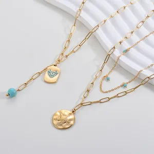 Pingente colares moda aço inoxidável 18k banhado a ouro moeda estrela colar para mulheres menina amor azul contas corrente femme jóias presente