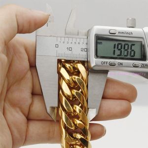 Тяжелая огромная 16 20 мм желтого золота тон кубинская бордюрная цепь ожерелье из нержавеющей стали браслет байкерский мужской подарок 7-40 дюймов индивидуальный размер 190Z