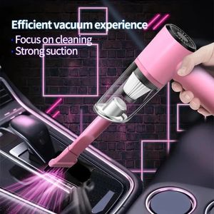 Pink Car Vacuum Cleaner 38000Pa Super Suction High Power Wet And Dry Cleaning Cat Hair Pet Portable Minihandheld 231229