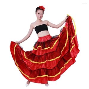 Scen Wear Womens skiktad lång kjol Spanisk dans Belly Big Swing Flamenco kostym Mexikaner Ballet