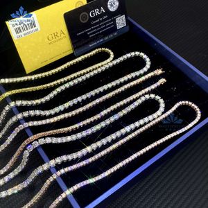 Wholesale Hip Hop Jewelry Fashion Iced Out 925 Sterling Silver Rhodium Plate Moissanite Diamond Tennis Chain Moissanite Necklace