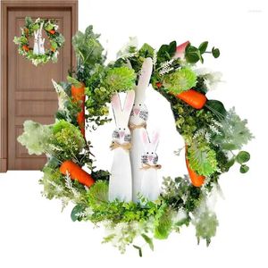 Decorative Flowers Spring Wreath Artificial Carrot Green Leaves Front Door Farmhouse Rustic Flower Hangings Decorations