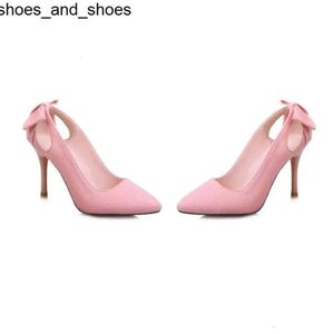 Kleid Schuhe Frauen Cross Dresser Pumps Super High Heels 9 cm Spitze Zehen Flock Zurück Schleife Sexy Slip-On grau Rosa Schwarz Stilettos