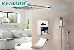 816 tum Chrome Silver Rainfall Shower Kaucet Tub Led Bathtub Rain Square Head Waterfall Spray Set Badrumsuppsättningar9840564