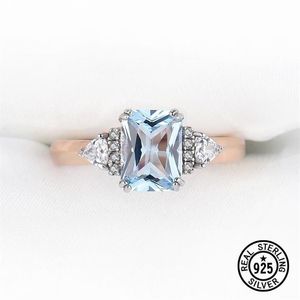 Sterling Silver Wedding Rings Gemstone Blue Topaz Rose Gold Plated For Women Luxury Elegant Fine Smycken Ovanliga tillbehör CLUST276I