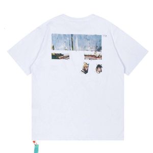 오프 패션 남성 T 셔츠 브랜드 디자이너 럭셔리 티셔츠 남성 여성 오프 화이트 탑 티 셔츠 여름 캐주얼 Tshirts 화이트 백 페인트 화살표 짧은 슬리브 Tshirt 482d