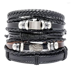 Braccialetti di cuoio di fascino multiplo dell'annata di stile della miscela del braccialetto 5 pezzi/set per i braccialetti del braccialetto dei braccialetti punk di modo della donna degli uomini