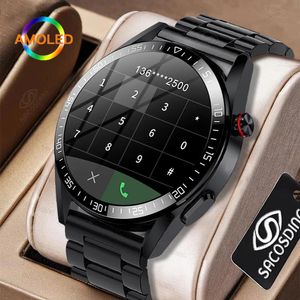 Fones de ouvido 2022 novo 8g memória relógio inteligente masculino amoled 454*454 hd sempre exibir o tempo chamada bluetooth tws música smartwatch para android ios