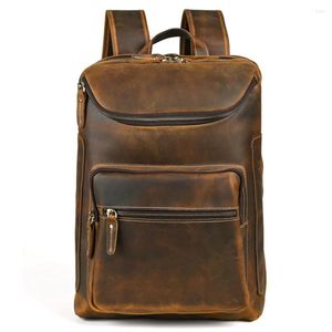 Sırt çantası erkekler çılgın at gerçek deri inek retro rucksack büyük klasik seyahat büyük 16 inç dizüstü bilgisayar çantası