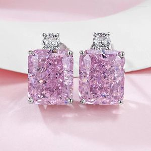 Studörhängen Dexule Pink Diamond Earring Real 925 Sterling Silver Engagement Wedding For Women Löfte Party Jewelry