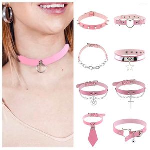 Gargantilha punk harajuku colar colar rosa couro pu goth artesanal pescoço pulseira joias atacado